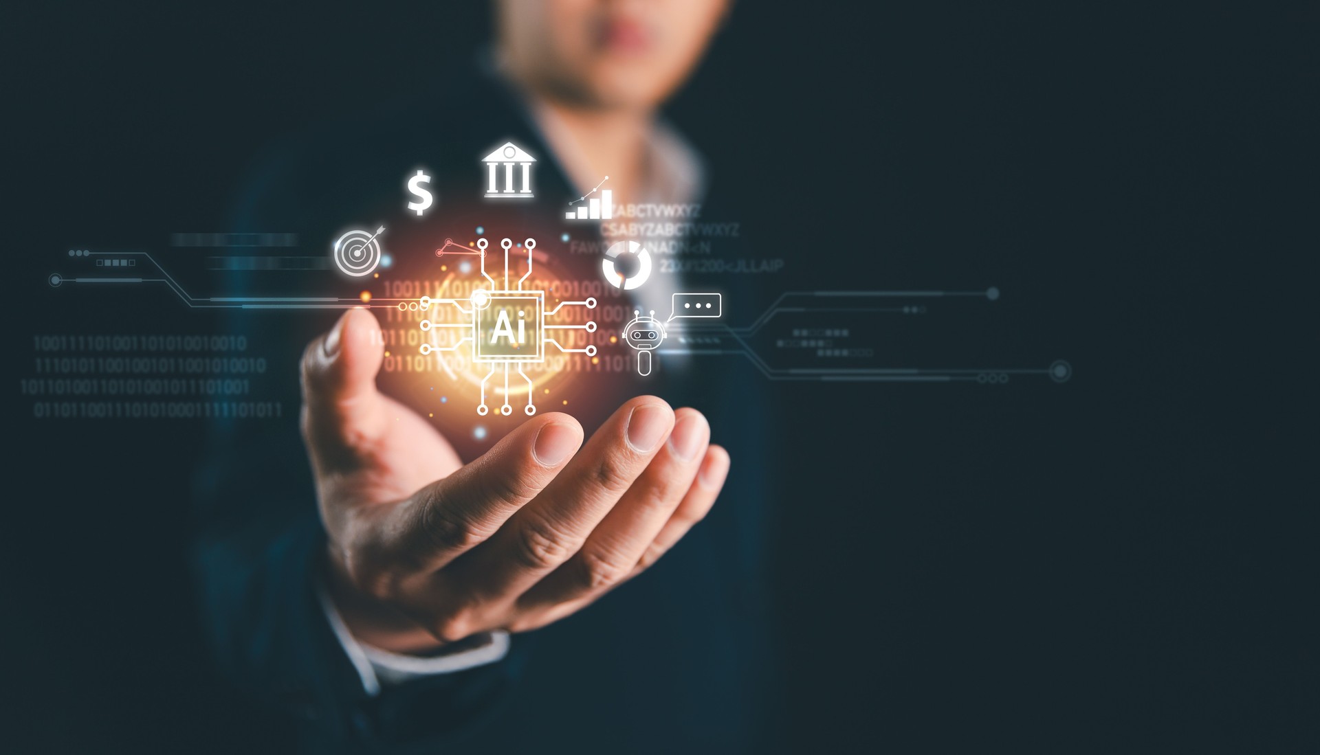 Digital technology strategy for marketing and business growth with AI Artificial Intelligence technology concept, Financial business investment stock market by AI. Virtual assistant on internet.